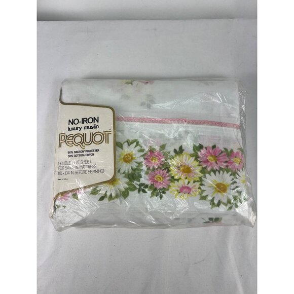 Pequot No-Iron Luxury Muslin Double Flat Sheet 81x104 In Before Hemming 50% Cott - Picture 1 of 5